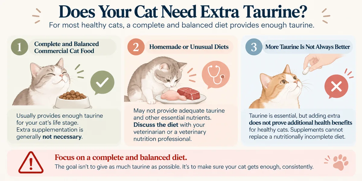 Infographic: does your cat need extra taurine? Complete and balanced food, home-made diets, and why more is not always better